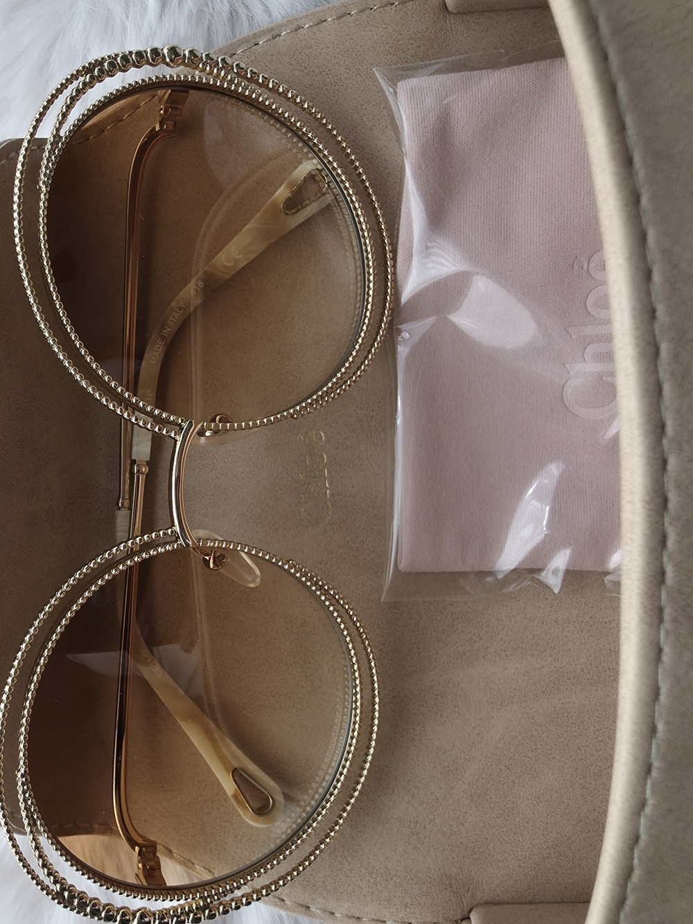 Chloe Gold Round Frame Sunglasses with Original Case